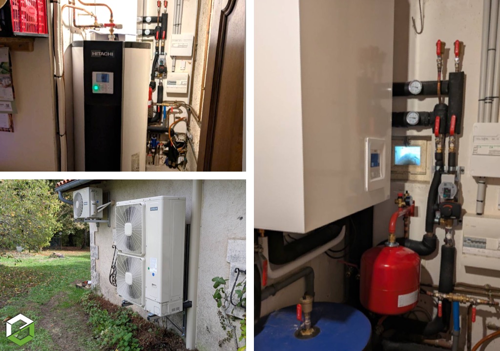 installation d'une pac air eau avec un ballon thermodynamique 270 litres de la marque hitachi