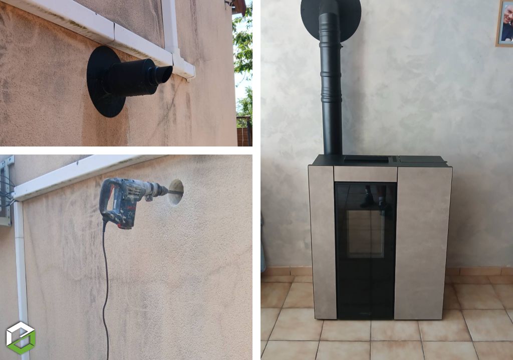 Le Chalet du Pellet : Installation d'un poêle à pellet Dielle ventouse par un professionnel du chauffage au bois RGE QualiBois