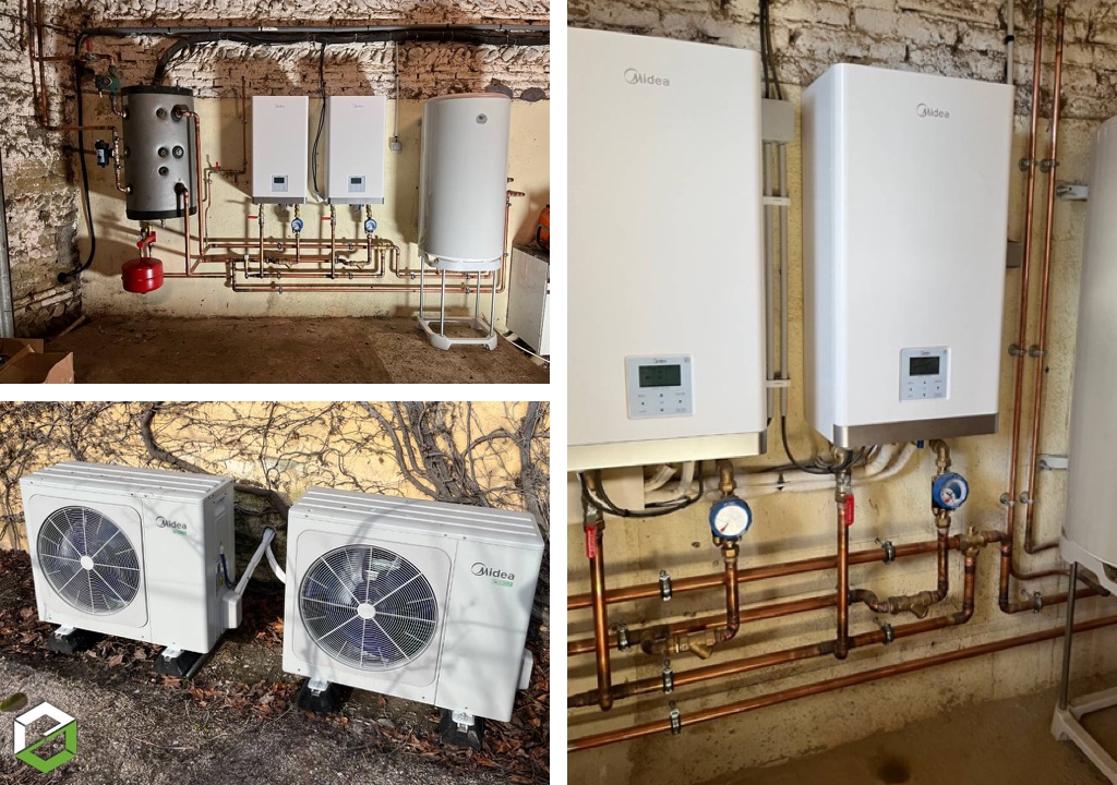 Installation PAC air eau MIDEA en cascade en remplacement d'une chaudière à granulés - RGE QualiPAC-Haute Garonne (31)
