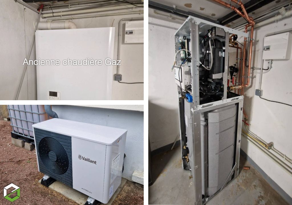 Consultez la chantier : installation d'une pompe a chaleur air /eau vaillant avec production d'eau chaude