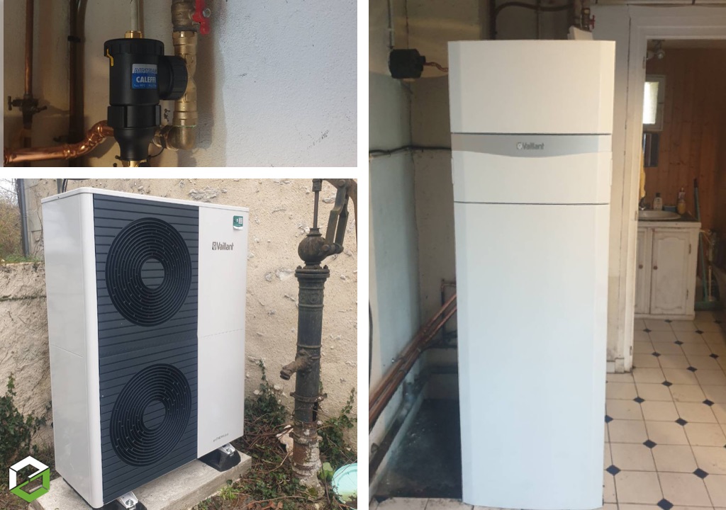 Consultez la chantier : installation d'une pompe à chaleur vaillant avec production d'eau chaude