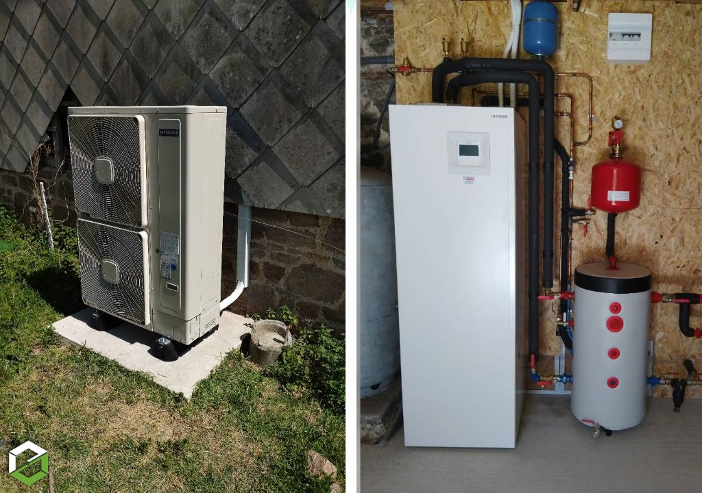 Pose d'une pompe à chaleur air/eau HITACHI par un installateur RGE QUALIPAC 