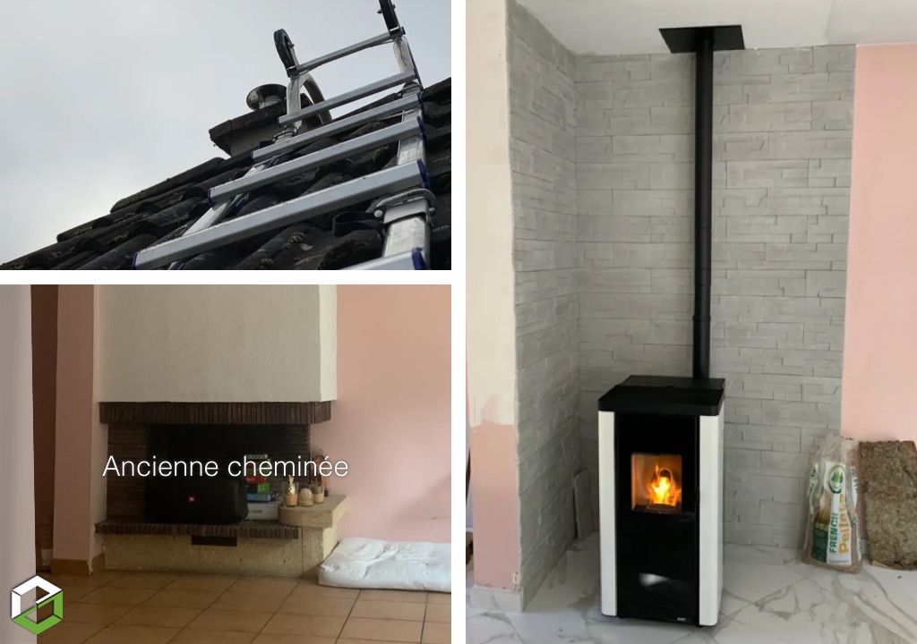 YOKO ÉNERGIE : Installation d’un poêle à granulés BlackLine C7 Paterno en remplacement d'une ancienne cheminée