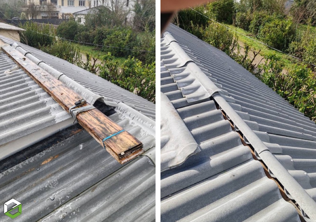 Dépannage en urgence sur un faîtage en fibro ciment-Gironde (33)