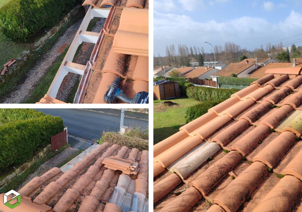 Réparation d'une toiture : tuiles non fixées et envolées-Gironde (33)