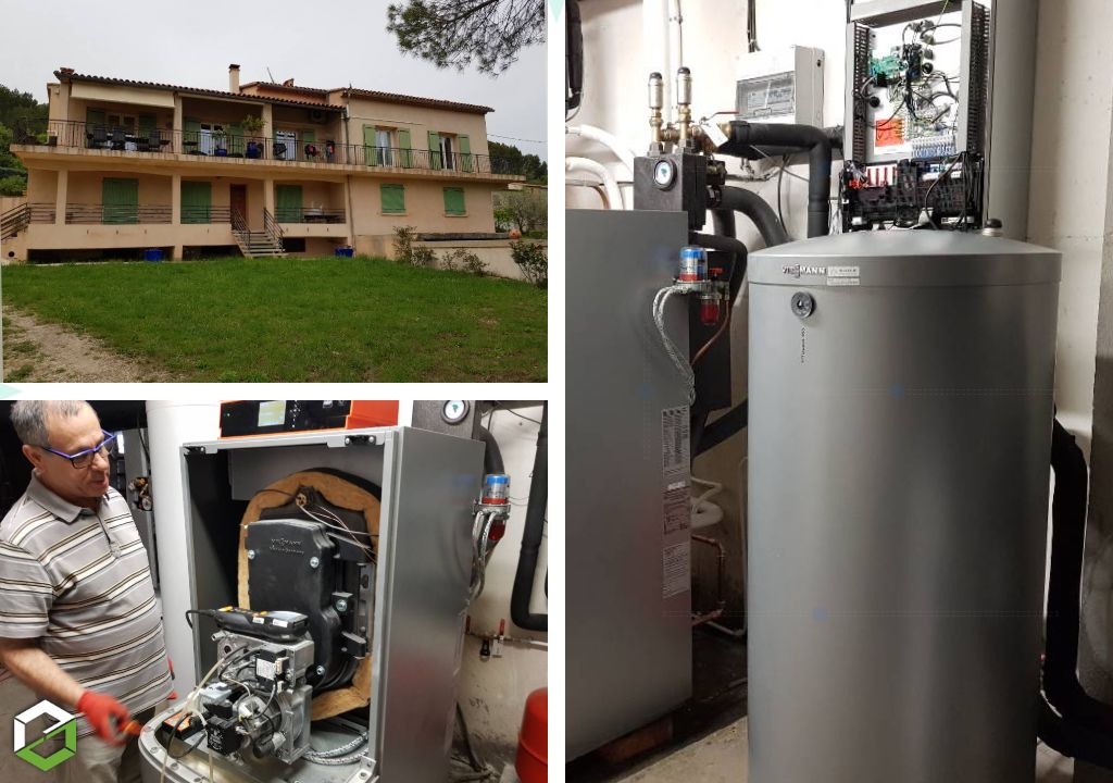 installation viesmann pompe à chaleur air eau en relève de chaudière fioul