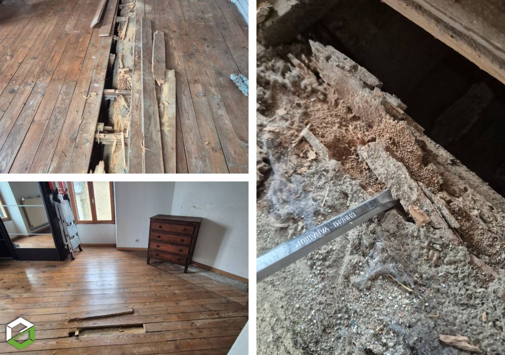 Consultez la chantier : dépose parquet & traitement vrillette