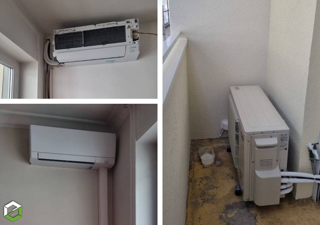 pose d'une climatisation réversible mitsubishi dans un appartement