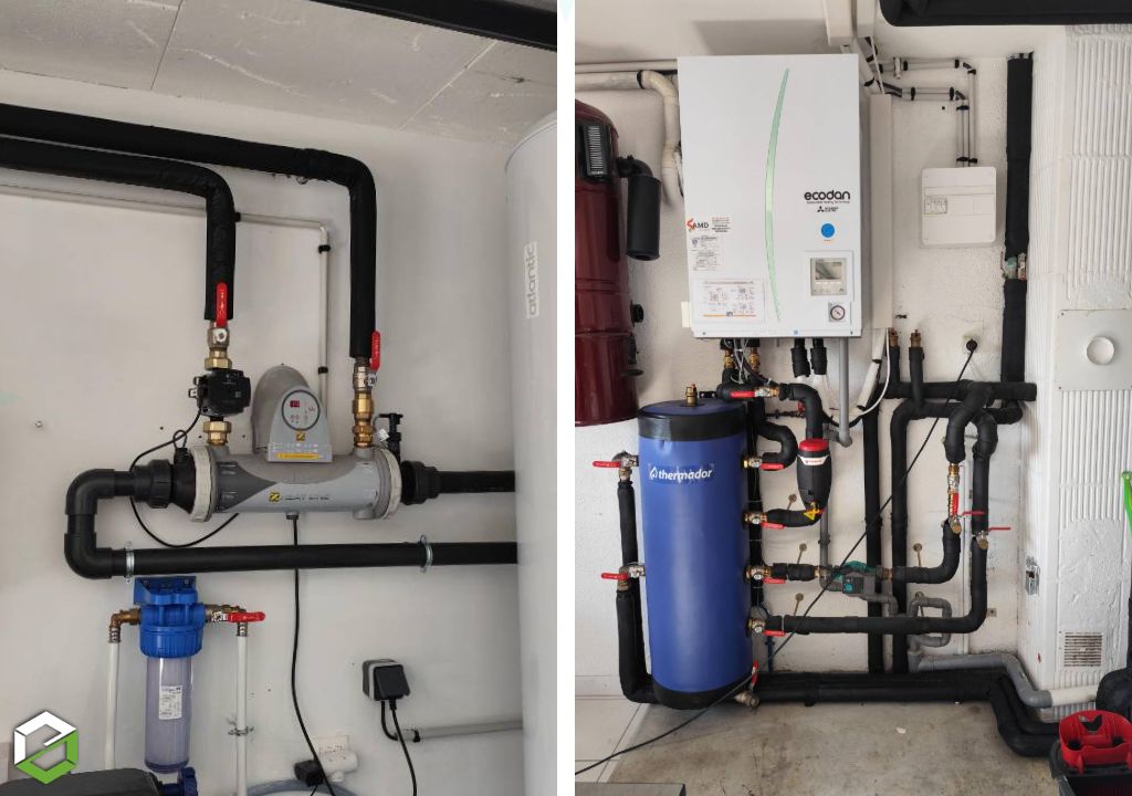 ​installation d'un échangeur de piscine zodiac sur une pompe à chaleur mitsubishi ecodan