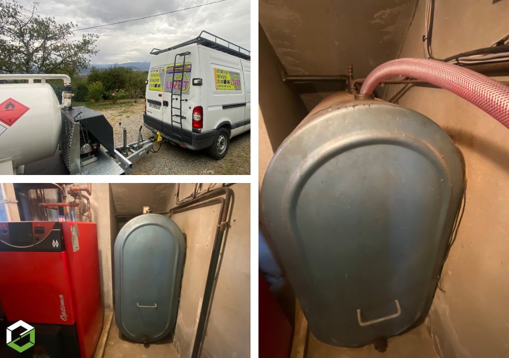 Évacuation d’une cuve à fioul en acier de 1 200 litres suite au changement de chauffage du client
