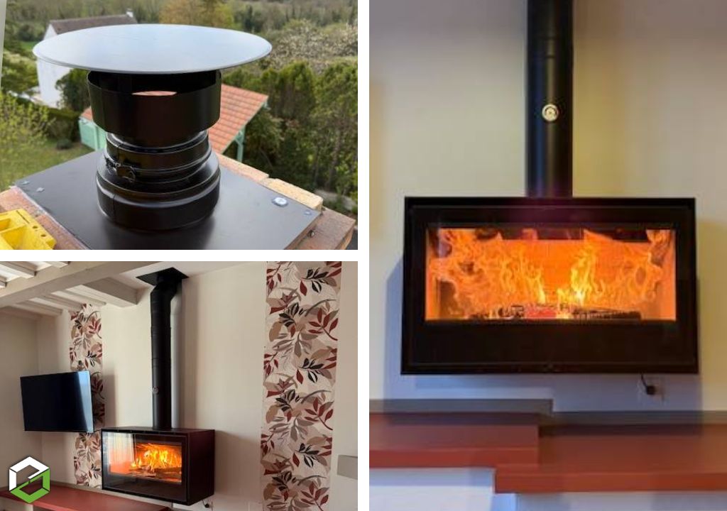 Au Coin du Feu : Pose d'un poêle à bois suspendu Rocal Habit 100 - foyer panormaique installé par un artisan certifié RGE QualiBois
