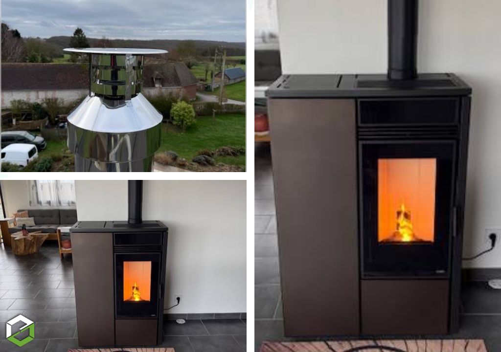 Au Coin du Feu : Pose d'un poêle à granulés de bois Klover avec thermostat déporté - RGE QualiBois