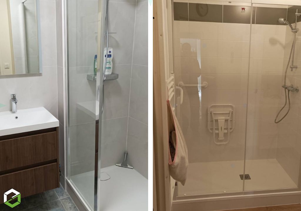 Installation de salle d’eau PMR avec douche à l’italienne et mobilier Alterna 