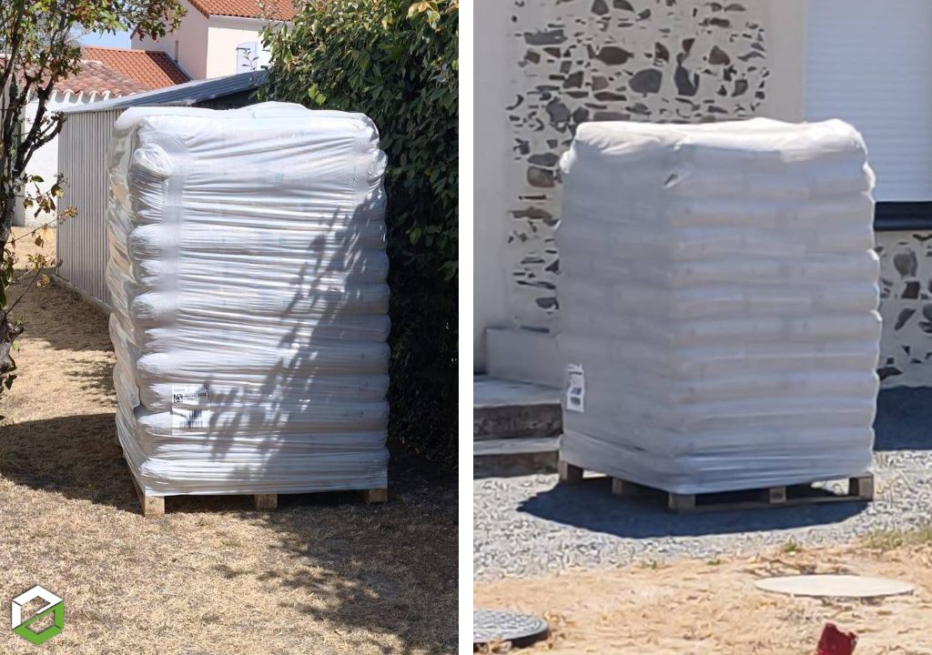 Consultez la chantier : livraison de 3 palettes de granulés de bois chez un client chauffagiste