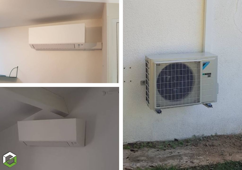 Installation d'une climatisation réversible Daikin Perfera salon séjour 