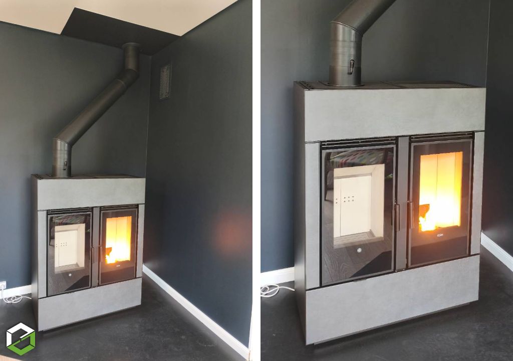 Consultez la chantier : pose d’un poêle mixte bois et granulés dual air 7,5 kw de chez klover 