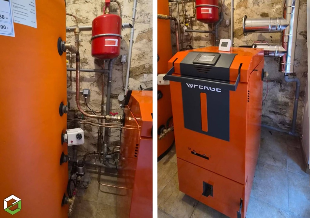 PERGE GFI 20 kW : nouvelle installation d'une chaudière à bois avec ballon tampon de 800 L 