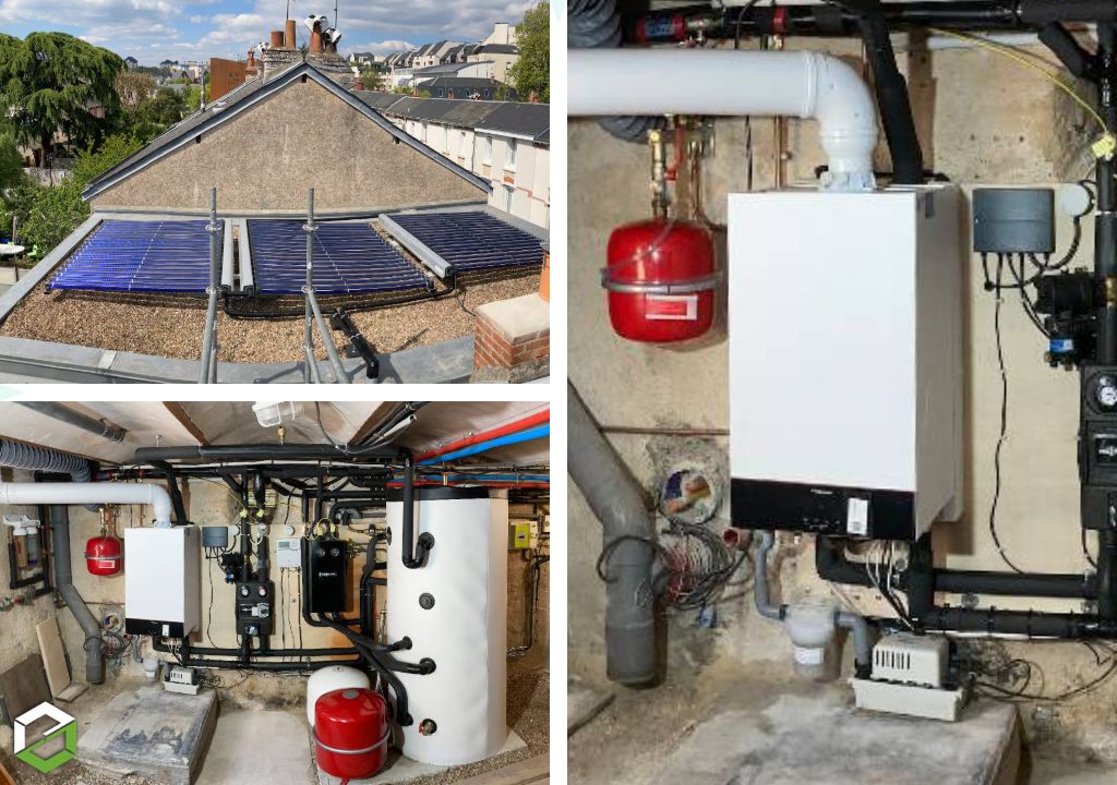 Consultez la chantier : installation d'un système solaire combiné gaz et de deux panneaux solaires photovoltaïques en autoconsommation