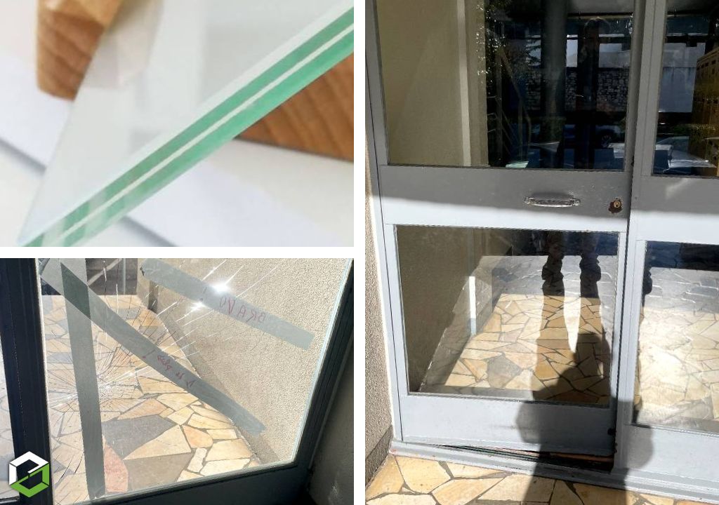 URGENCE ! Fourniture et pose en remplacement de casse d'un vitrage 33.2 sur porte d'entrée de copropriété  