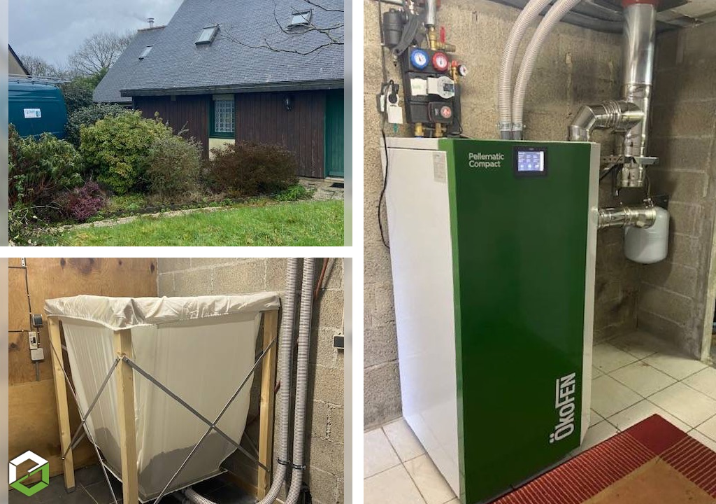 Installation d'une chaudière à granulés de bois ÖkoFen Pellematic Compact de 12 kW avec son silo