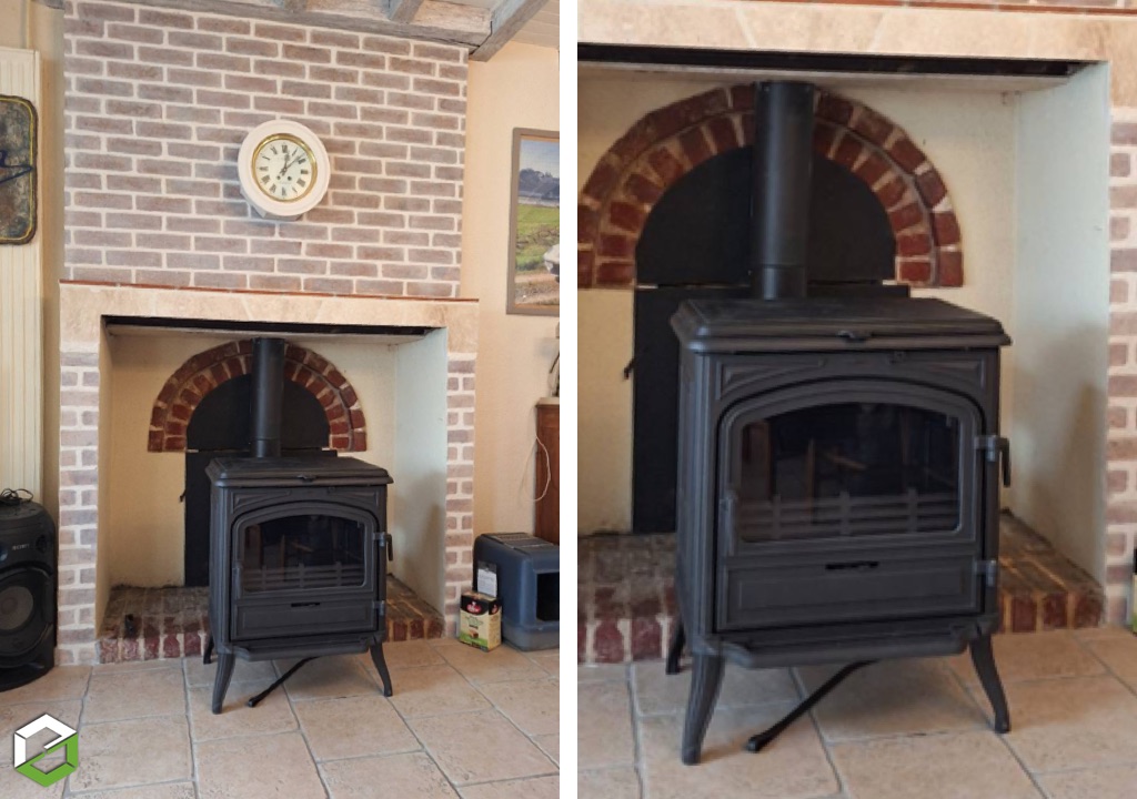HELIOSOLIS RGE QUALIBOIS - Installation d'un poêle à bois FRANCO BELGE dans une cheminée existante