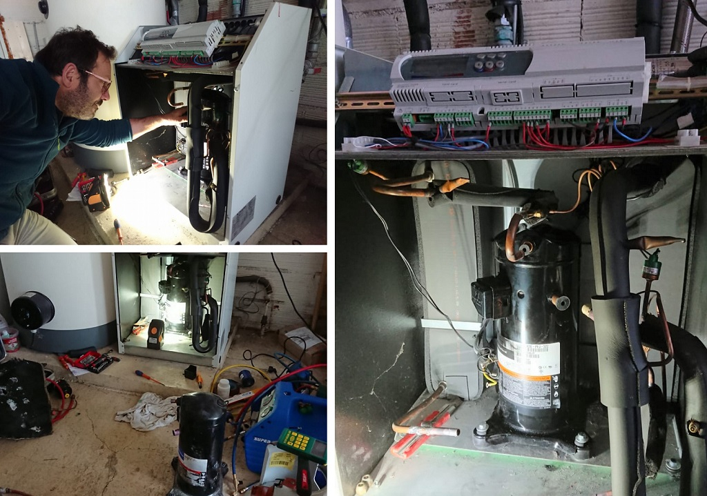 Ets Aquitaine Géothermie : Entretien de pompe à chaleur géothermique dimplex > remplacement d'un compresseur 