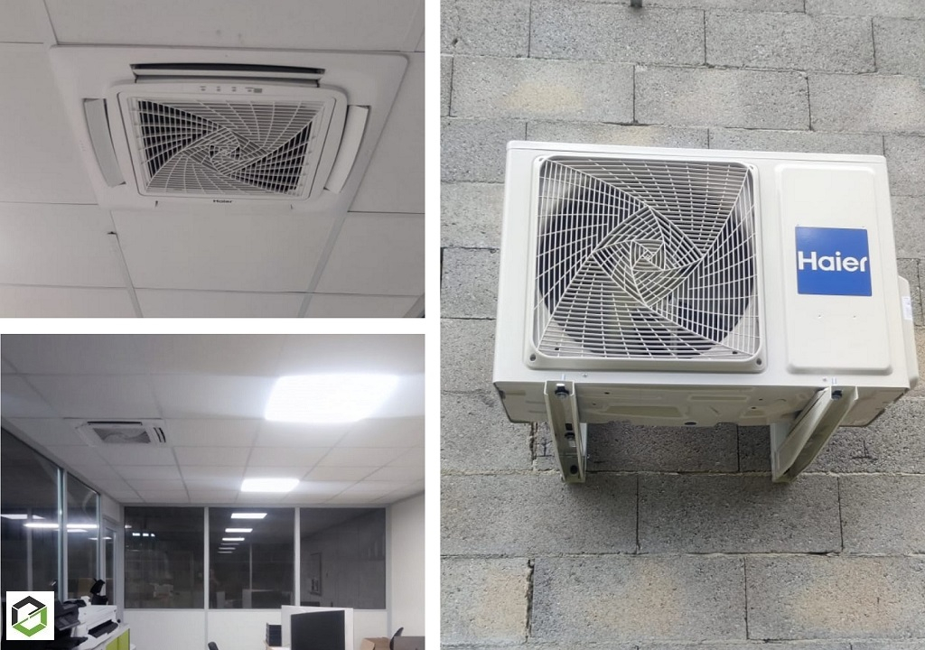 Ets Aquitaine Géothermie : Installation d'une climatisation cassette reversible haier par une entreprise certifiée RGE QualiBat