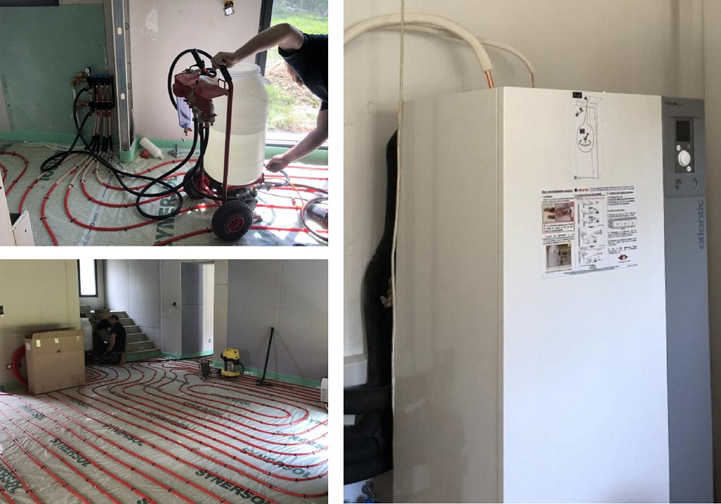Pose plancher chauffant et pompe à chaleur sur villa neuve, à Peyrolles