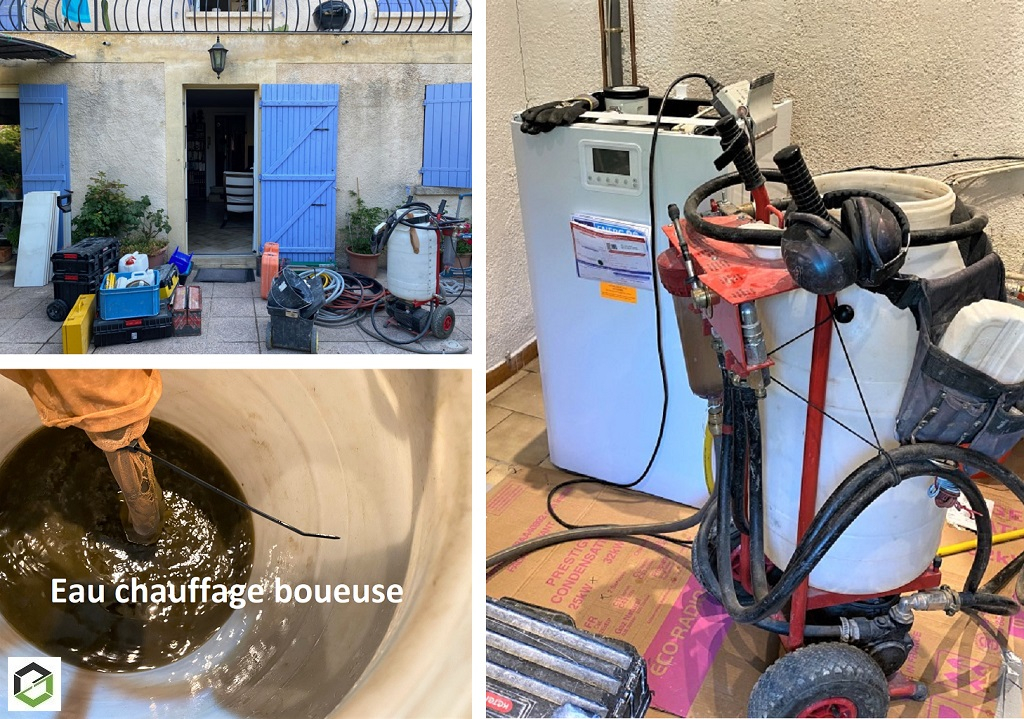 Consultez la chantier : désembouage d'un réseau de radiateurs lors du changement de la chaudière condensation par un artisan rge