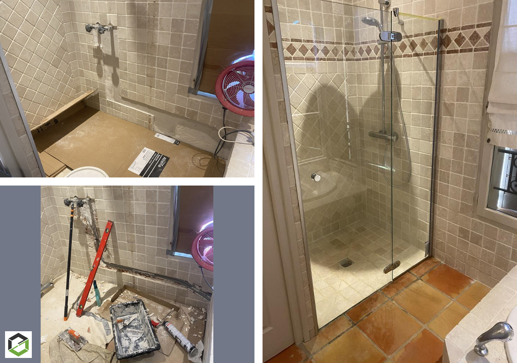 réparation d'une douche suite à une fuite d’eau