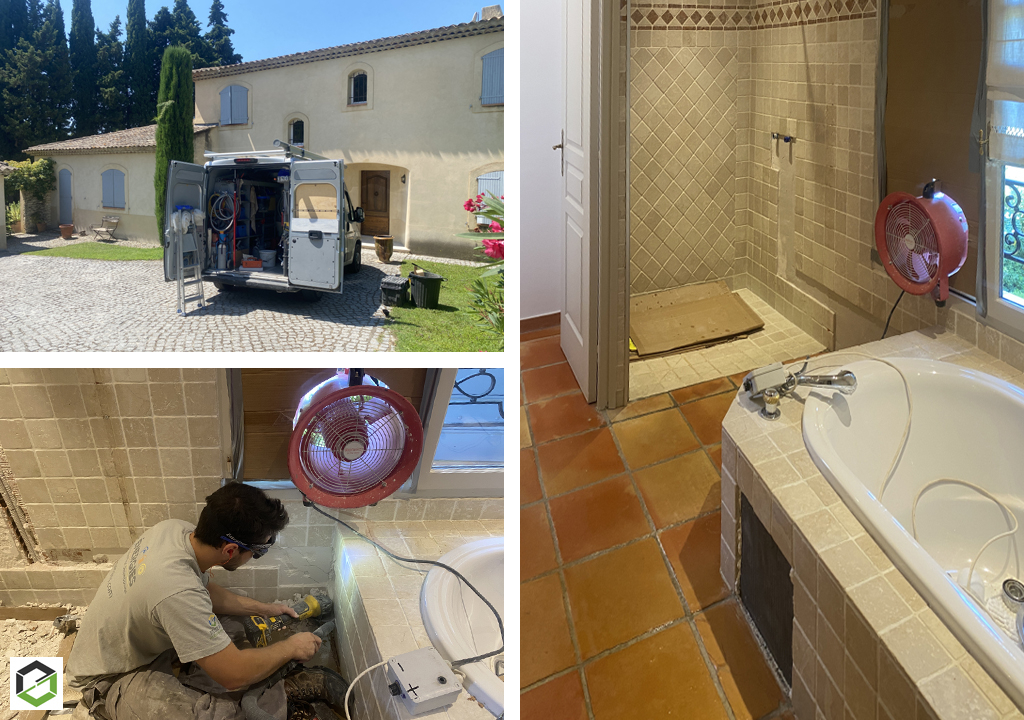intervention dans une salle de bain et réparation suite à fuite sous carrelage