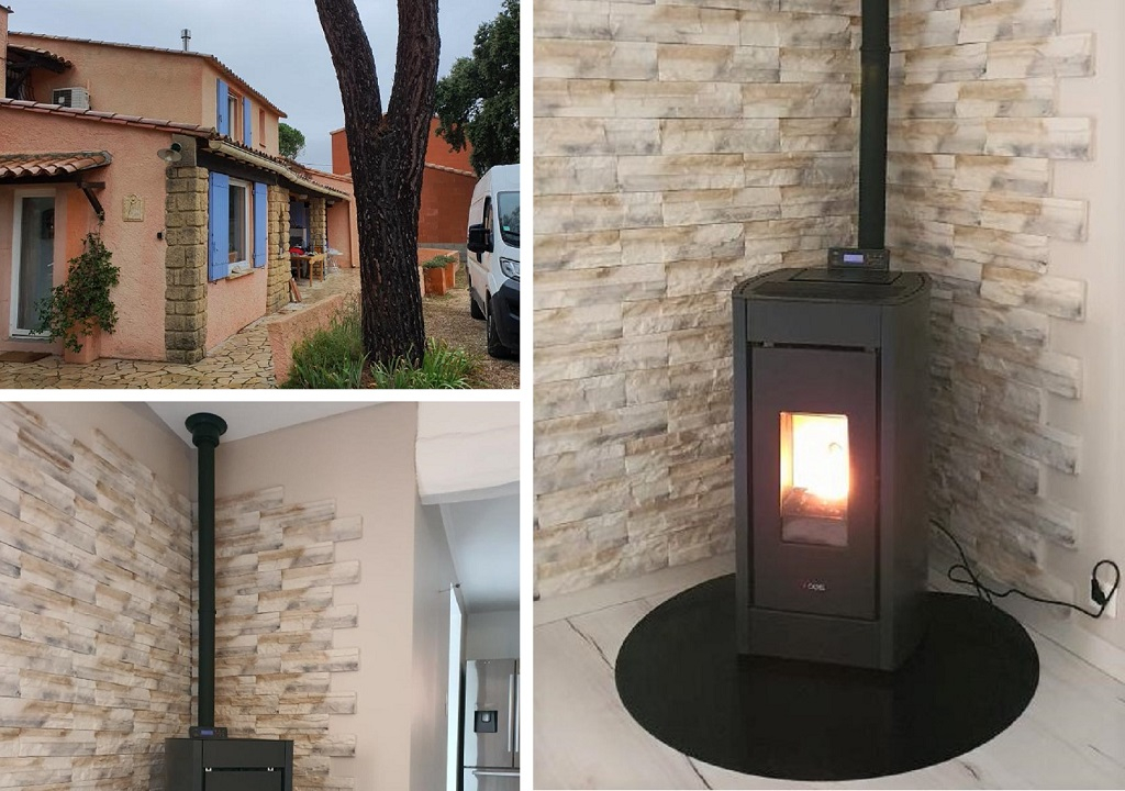 Installation d'un poêle à granulés de la marque CADEL modèle KRISS