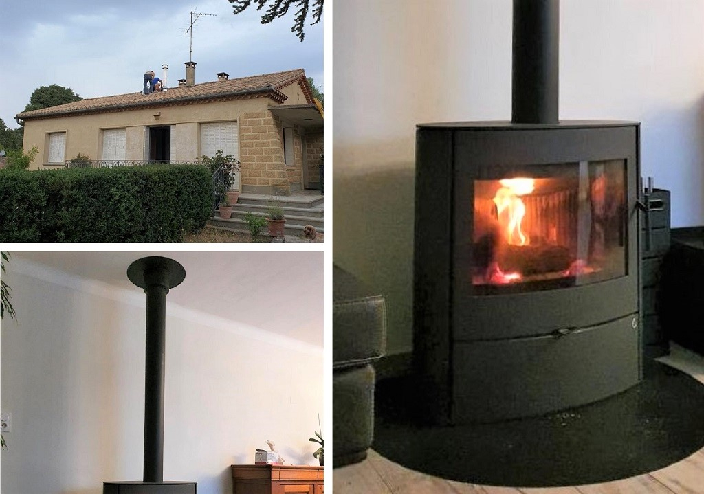 Installation d'un poêle à bois de la marque ROMOTOP modèle NAVIA 