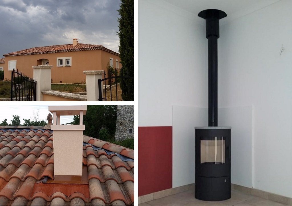 Installation d'un poêle à bois de la marque ROMOTOP modèle EVORA 