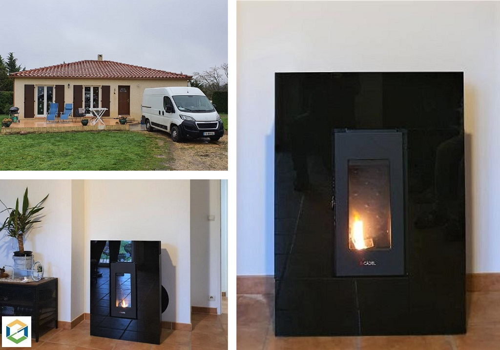 Installation d'un poêle à granulés de la marque CADEL modèle GRACE 
