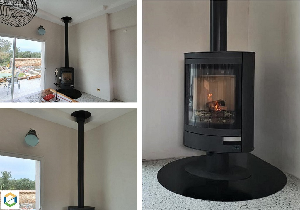 Installation d'un poêle à bois de la marque ROMOTOP modèle STROMBOLI N 