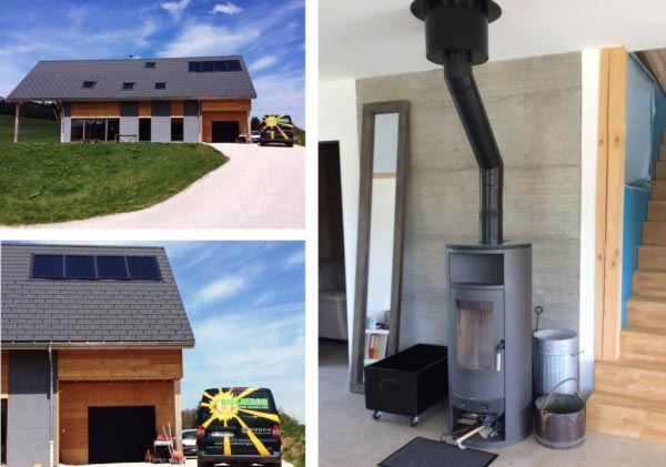 Consultez la chantier : installation dhauffage solaire thermique combiné (ssc) solisart avec appoint poêle bois bûches hydraulique wodtke sur plancher chauffant et radiateurs