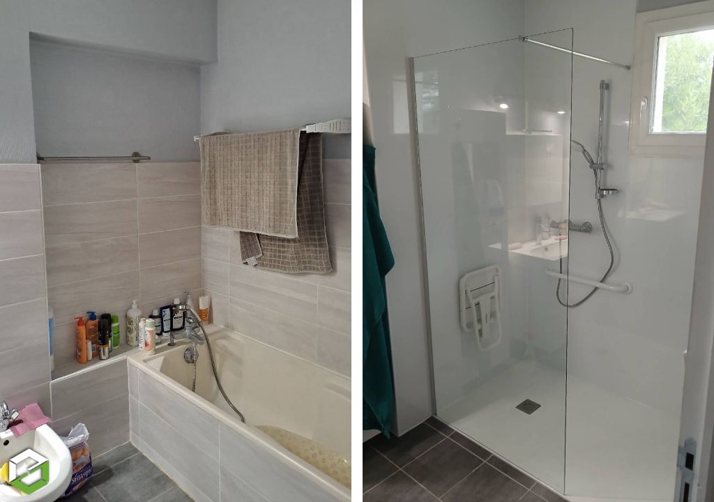 Travaux d'amélioration de l'accessibilité PMR d'une salle de bain & remplacement d'une baignoire par une douche -Lot (46)