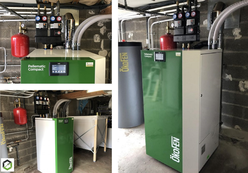 installation d'une chaudière à granulés de bois de marque Ökofen de type pellematic compact