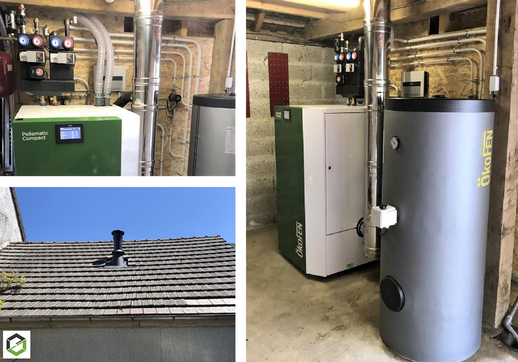 Installation d’une chaudière biomasse individuelle à granulés de bois de type PELLEMATIC COMPACT et de marque ÖKOFEN