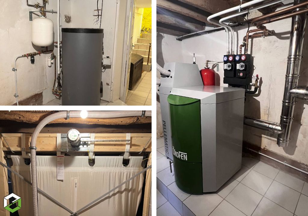 installation d'une chaudière à granulés de bois pellematic de marque Ökofen avec production d'eau chaude sanitaire