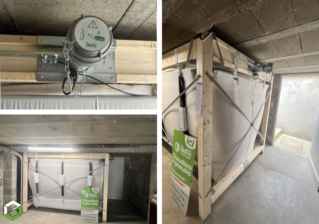 installation d'un silo à chargement en vrac raccordé à une chaudière à granulés de bois (pellet) de marque Ökofen 